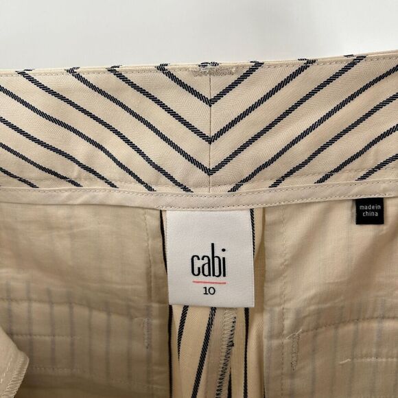 CABI Ivory White Navy Blue Striped Tik Tok Cropped Bootcut Trouser Pants Size 10 - Picture 7 of 8